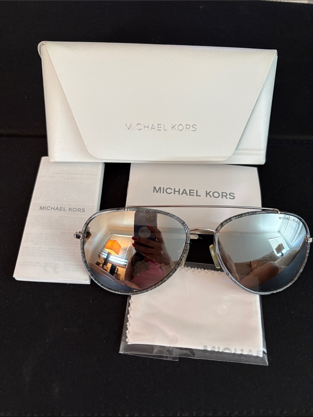 Michael Kors Silver Aviator Sunglasses with Mirrored Lenses